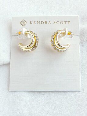 Kendra Scott Livy White Crystal Gold Earrings | NEW